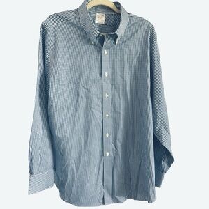Brooks Brothers Navy Blue & White Gingham Check Plaid L/S Button Shirt 17 1/2